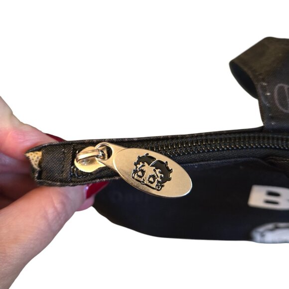 Betty Boop Black Tote Bag with Pouch & Zipper Retro Cartoon Print Lining C cicip - Picture 7 of 7
